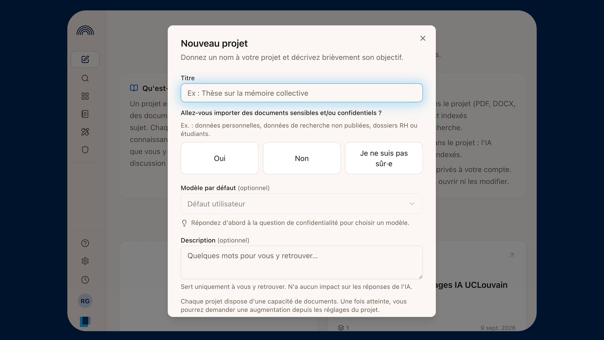 Illustration d'une interface qui permet de créer des projets dans Piccolo