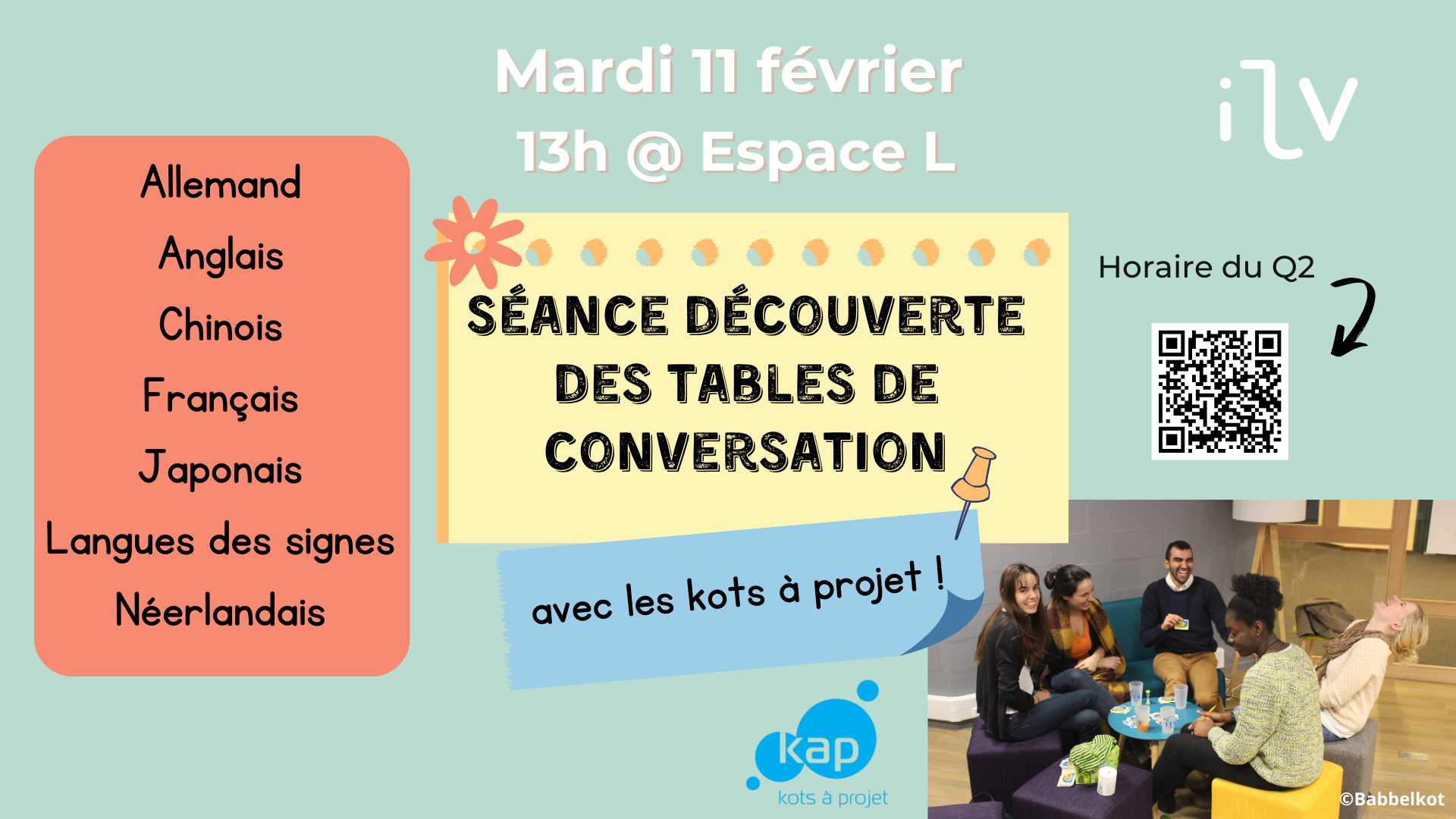 Séance découverte des tables de conversation ce mardi 11 février à 13h à l'Espace L